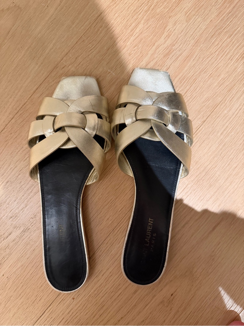 Saint Laurent Metallic Gold Braided Slide Mules